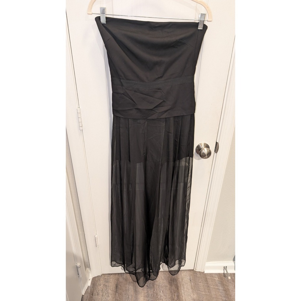 Bebe‎ Jumpsuit Black Strapless Sheer Wide Bottom/pants Over Shorts SZ 4